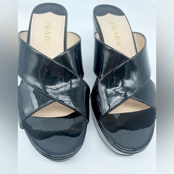 Prada Black Patent Leather Wedges - Picture 9 of 9